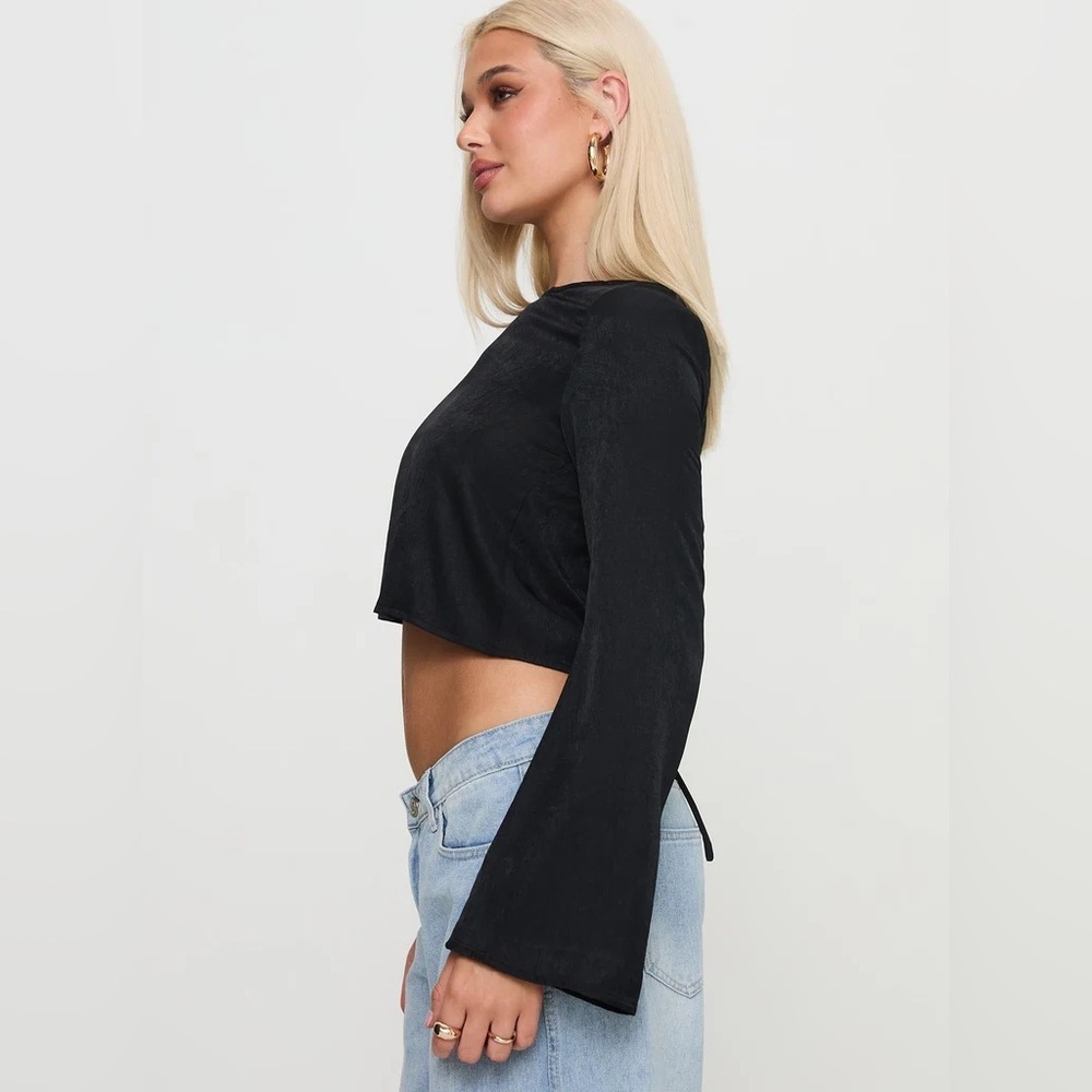 Princess Polly Rhydian Long Sleeve Tie Top Black - Picture 3 of 15
